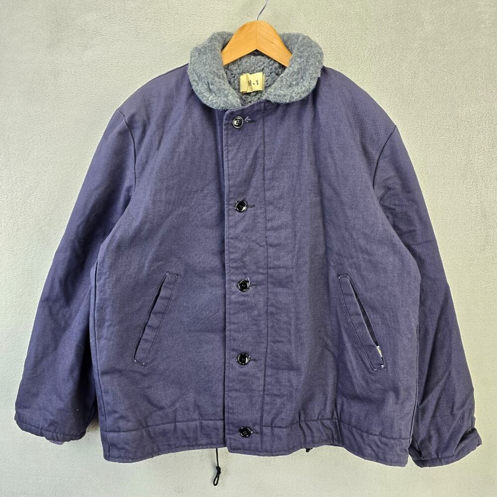 Vintage US Navy Deck N-1 Jacket 48 Large Blue Sherpa Lined Civilian Issue 60s